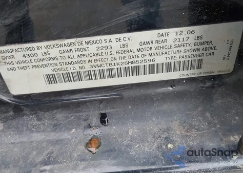 2006 Volkswagen Jetta Diesel from USA, damaged, VIN 3VWCT81K26M852596